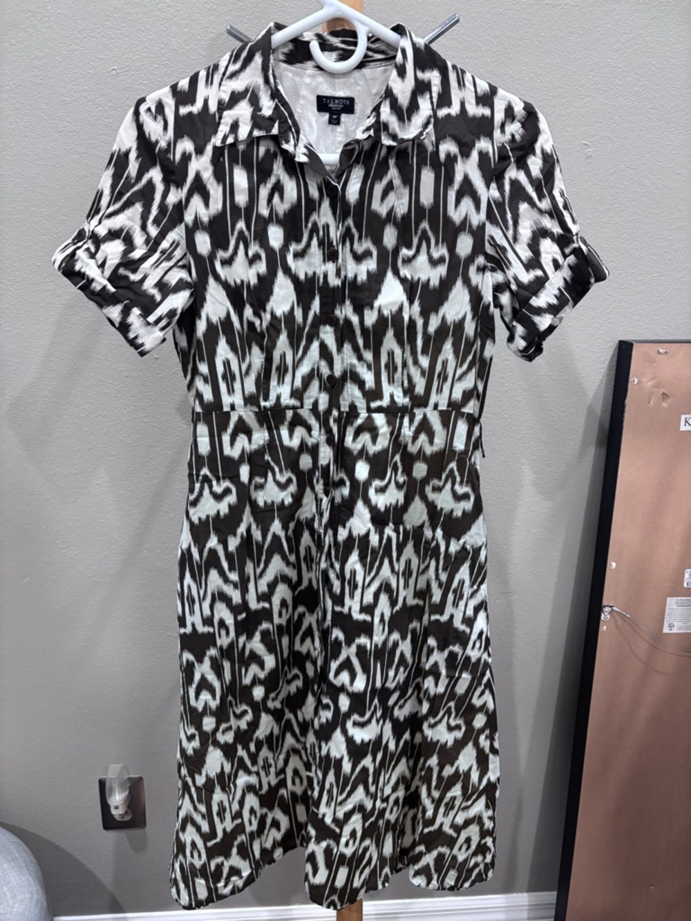 Talbots Brown & Cream Ikat-Style Midi Shirt Dress